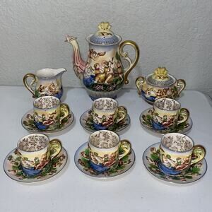 VTG SGK China Demitasse Teapot Teacup Saucer Complete Set For 6 Occupied Japan